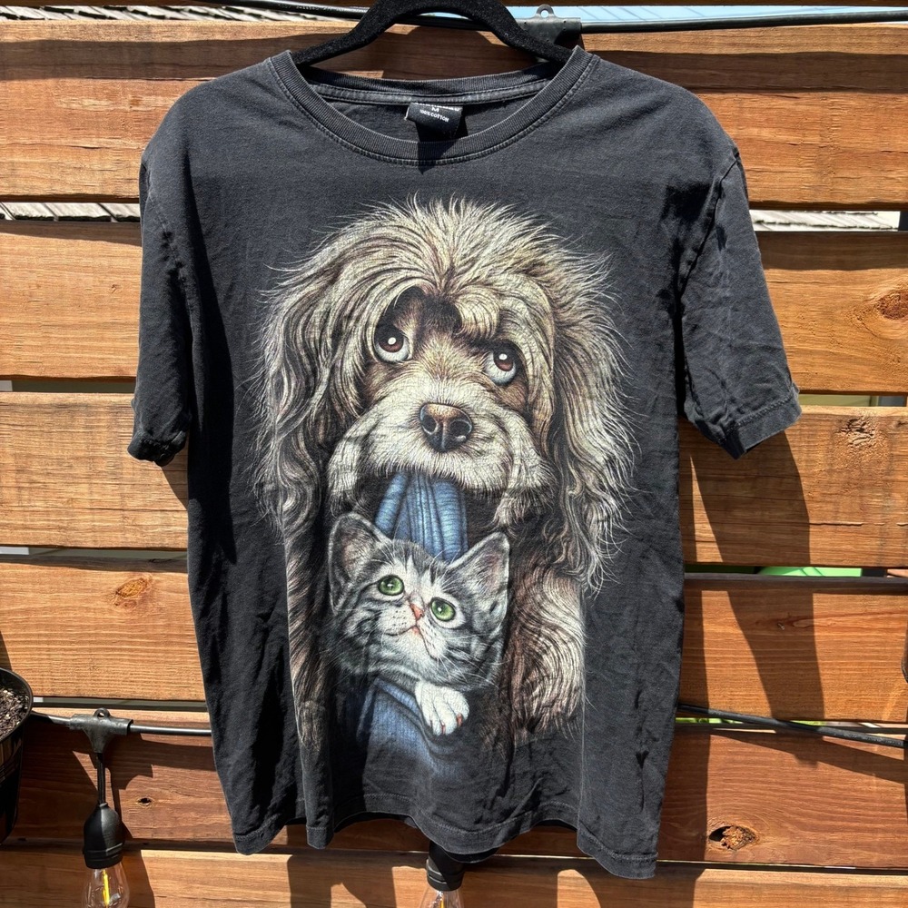Thanabat Graphic Tee Unisex Medium Black Good Dog and‎ Cat Double Sided Print